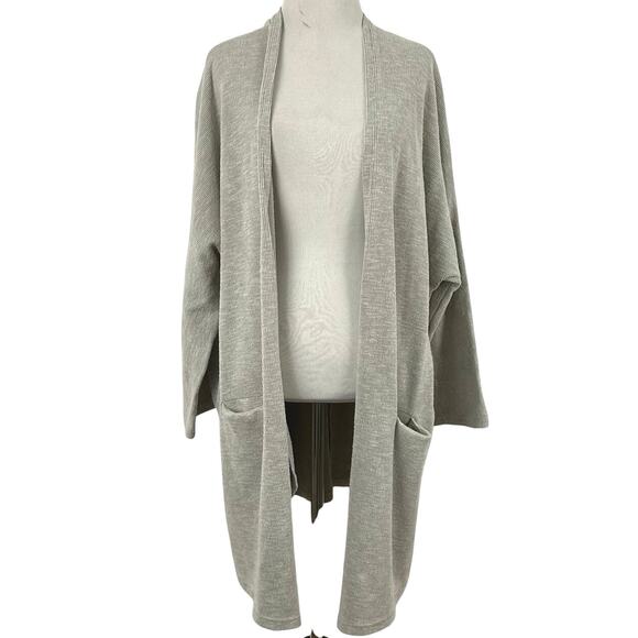 DONNI Sweaters - Donni Women Ribbed 3/4 Sleeve Open Duster Cardigan Sweater Gray Lounge One Size